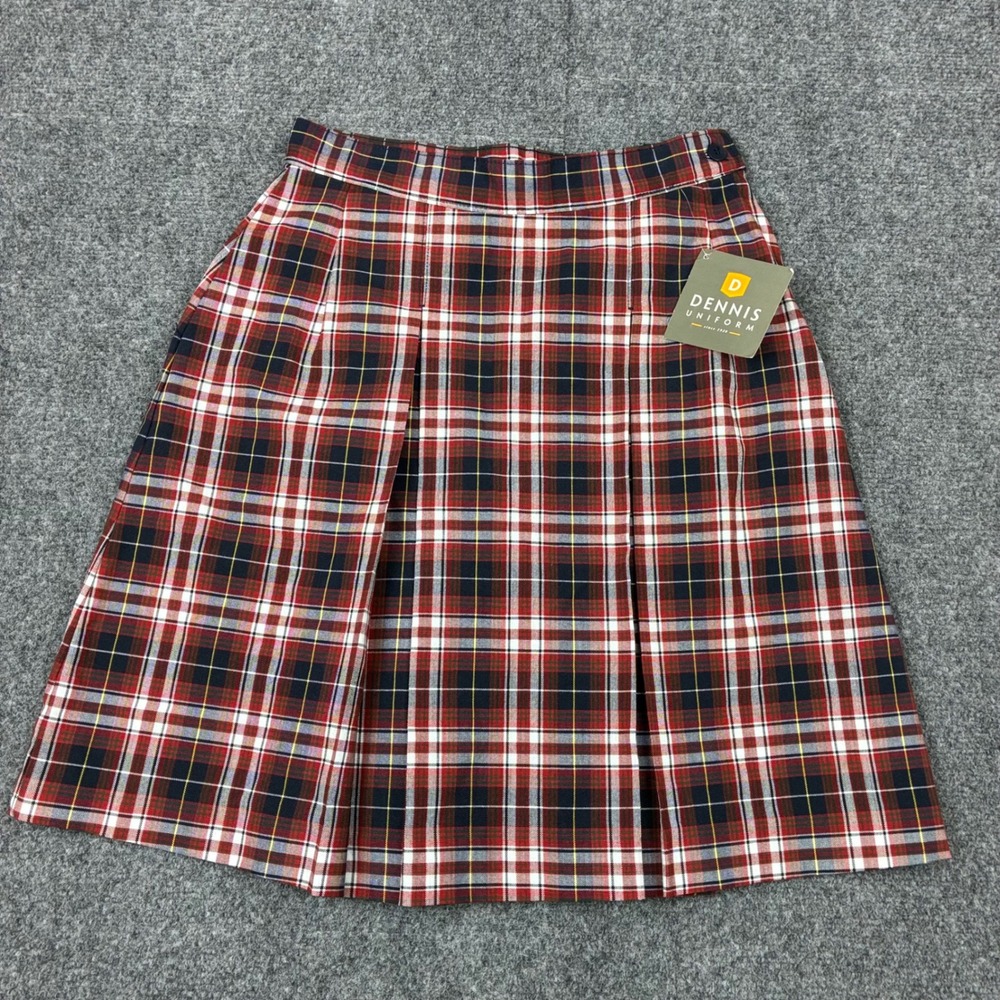 Dennis Uniform Skirt Box Pleat Ridgeland Plaid Red Navy Junior J1 NEW NWT